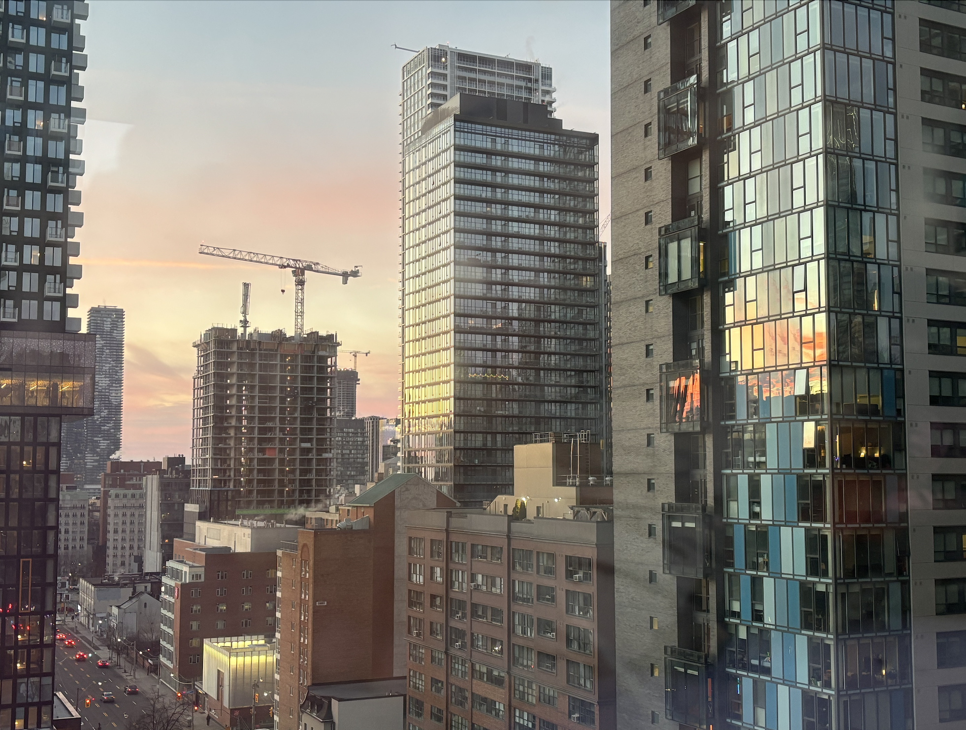 Buildings on Jarvis Street at sunrise